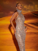 Load image into Gallery viewer, Liora Sequin Crystal Maxi Dress In Light Nude
