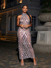 Load image into Gallery viewer, Liora Sequin Crystal Maxi Dress In Dark Nude
