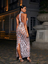 Load image into Gallery viewer, Liora Sequin Crystal Maxi Dress In Dark Nude
