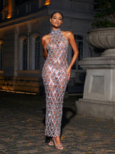 Load image into Gallery viewer, Liora Sequin Crystal Maxi Dress In Dark Nude

