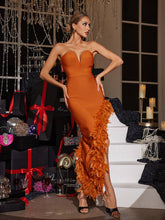 Load image into Gallery viewer, Liwy Strapless Feather Spilt Bandage Dress
