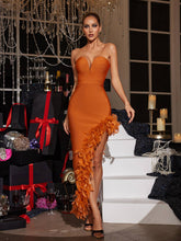 Load image into Gallery viewer, Liwy Strapless Feather Spilt Bandage Dress
