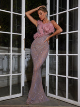 Load image into Gallery viewer, Llewyn Tulle Trimmed Rhinestone Maxi Dress
