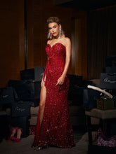 Load image into Gallery viewer, Lora Strapless Snake Embellished Split Sequin Dress
