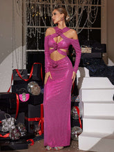 Load image into Gallery viewer, Lowen Flower Cutout Sequin Maxi Dress In Hot Pink
