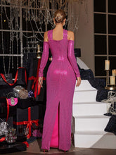Load image into Gallery viewer, Lowen Flower Cutout Sequin Maxi Dress In Hot Pink
