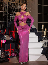 Load image into Gallery viewer, Lowen Flower Cutout Sequin Maxi Dress In Hot Pink
