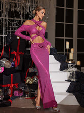 Load image into Gallery viewer, Lowen Flower Cutout Sequin Maxi Dress In Hot Pink
