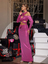 Load image into Gallery viewer, Lowen Flower Cutout Sequin Maxi Dress In Hot Pink
