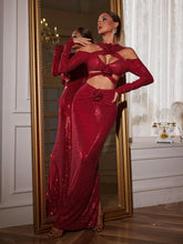 Load image into Gallery viewer, Lowen Flower Cutout Sequin Maxi Dress
