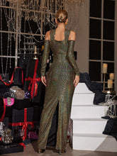 Load image into Gallery viewer, Lowen Flower Cutout Sequin Maxi Dress In Olive

