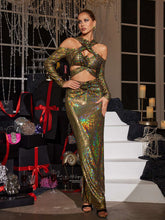 Load image into Gallery viewer, Lowen Flower Cutout Sequin Maxi Dress In Olive
