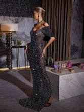 Load image into Gallery viewer, Lucca Rhinestone Mesh Maxi Dress
