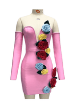 Load image into Gallery viewer, Ludovica Strapless Flower Bandage Mini Dress
