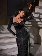 Load image into Gallery viewer, Lux Long Sleeve Crystal Maxi Dress
