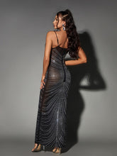 Load image into Gallery viewer, Lux Spaghetti Crystal Maxi Dress In Black
