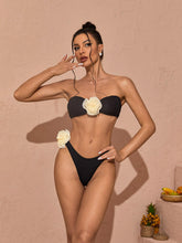 Load image into Gallery viewer, Luz Strapless Rose Bikini Two Piece Set In Black

