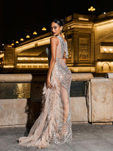 Load image into Gallery viewer, Lyda Draped Cutout Sequin Mesh Dress In Silver

