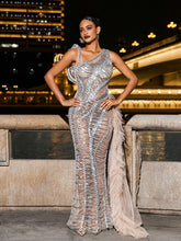 Load image into Gallery viewer, Lyda Draped Cutout Sequin Mesh Dress In Silver
