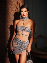 Load image into Gallery viewer, Mafalda High Neck Rhinestone Mesh Mini Dress
