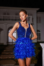 Load image into Gallery viewer, Malachi Sequin Feather Mini Dress In Blue
