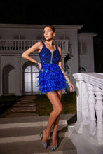 Load image into Gallery viewer, Malachi Sequin Feather Mini Dress In Blue

