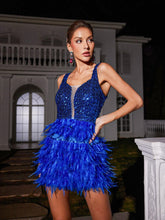 Load image into Gallery viewer, Malachi Sequin Feather Mini Dress In Blue
