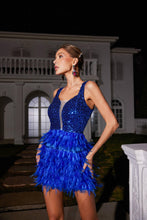 Load image into Gallery viewer, Malachi Sequin Feather Mini Dress In Blue
