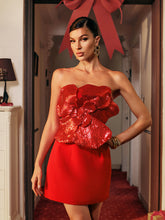 Load image into Gallery viewer, Manik Flower Sequin Mini Dress In Red
