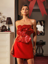Load image into Gallery viewer, Manik Flower Sequin Mini Dress In Red
