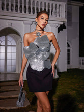 Load image into Gallery viewer, Manik Flower Sequin Mini Dress In Black
