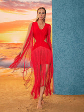 Load image into Gallery viewer, Mariko Fringe Cutout Bandage Dress
