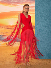 Load image into Gallery viewer, Mariko Fringe Cutout Bandage Dress
