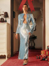 Load image into Gallery viewer, Maroso Long Sleeve Cutout Sequin Maxi Dress
