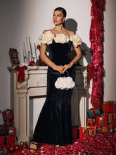 Load image into Gallery viewer, Maunder Off Shoulder Flower Velvet Maxi Dress
