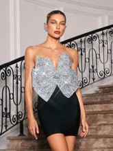 Load image into Gallery viewer, Mesa Strapless Bow Sequin Bandage Mini Dress
