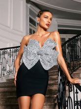Load image into Gallery viewer, Mesa Strapless Bow Sequin Bandage Mini Dress
