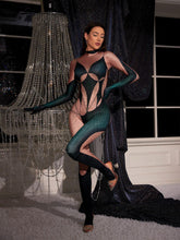 Load image into Gallery viewer, Metra Body Printed Rhinestone Gloves Jumpsuit In Green
