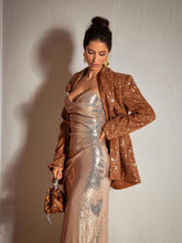 Load image into Gallery viewer, Michiko Strapless Sequin Split Maxi Dress In Champagne
