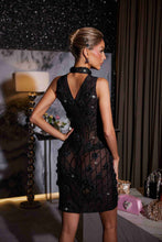Load image into Gallery viewer, Midori Sleeveless Flower Rhinestone Mini Dress In Brown

