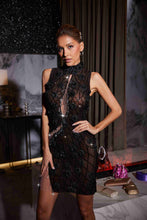 Load image into Gallery viewer, Midori Sleeveless Flower Rhinestone Mini Dress In Brown
