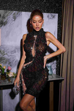 Load image into Gallery viewer, Midori Sleeveless Flower Rhinestone Mini Dress In Brown
