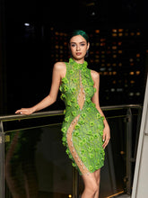 Load image into Gallery viewer, Midori Sleeveless Flower Rhinestone Mini Dress
