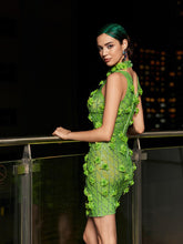 Load image into Gallery viewer, Midori Sleeveless Flower Rhinestone Mini Dress
