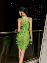 Load image into Gallery viewer, Midori Sleeveless Flower Rhinestone Mini Dress

