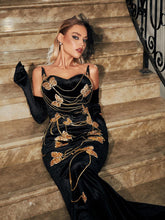 Load image into Gallery viewer, Miel Butterfly Chain Embellished Velvet Dress
