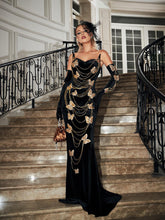 Load image into Gallery viewer, Miel Butterfly Chain Embellished Velvet Dress

