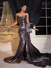 Load image into Gallery viewer, Miguel Strapless Bow Ruched Metallic Dress
