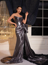 Load image into Gallery viewer, Miguel Strapless Bow Ruched Metallic Dress
