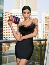 Load image into Gallery viewer, Mina Strapless Feather Trimmed Bandage Mini Dress
